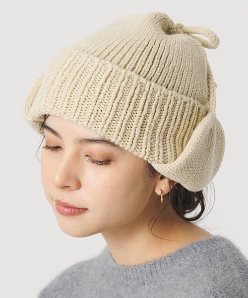 RACAL（ラカル）の「＜RACAL＞イヤー ニットキャップ（ニットキャップ/ビーニー・レディース・ダークグレー/ナチュラル・FREE）」の2枚目の写真