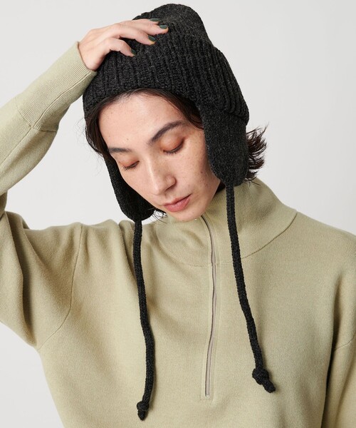RACAL（ラカル）の「＜RACAL＞イヤー ニットキャップ（ニットキャップ/ビーニー・レディース・ダークグレー/ナチュラル・FREE）」の3枚目の写真