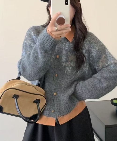 Doula Doula（ドゥーラドゥーラ）の「ノルディック柄ニットカーディガン（ニット/セーター・レディース・グレー/ネイビー/ベージュ・FREE）」の2枚目の写真