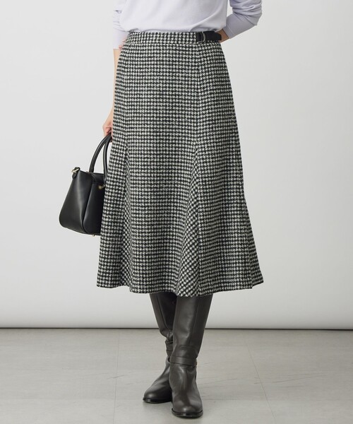 J.PRESS LADIES （Jプレス）スカート　新品 セール】ウールシルク ハウンドトゥース フレア スカート（スカート