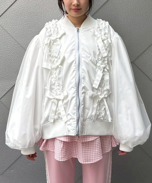 Candy Stripper（キャンディストリッパー）の「ADORABLE RIBBON MA-1（MA-1・レディース・ブラック/オフホワイト/ピンク・FREE）」の2枚目の写真