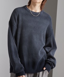 ヴィンテージライク クルーネックグラデーションリブニットネイビー