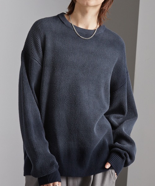 ヴィンテージライク クルーネックグラデーションリブニット