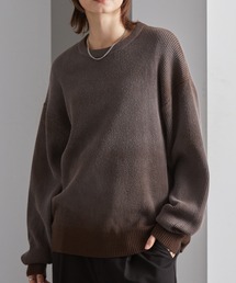 ヴィンテージライク クルーネックグラデーションリブニットブラウン