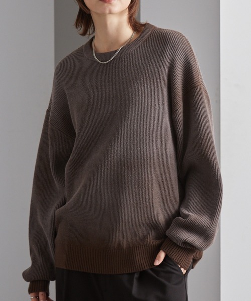 ヴィンテージライク クルーネックグラデーションリブニット