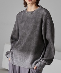 ヴィンテージライク クルーネックグラデーションリブニットグレー