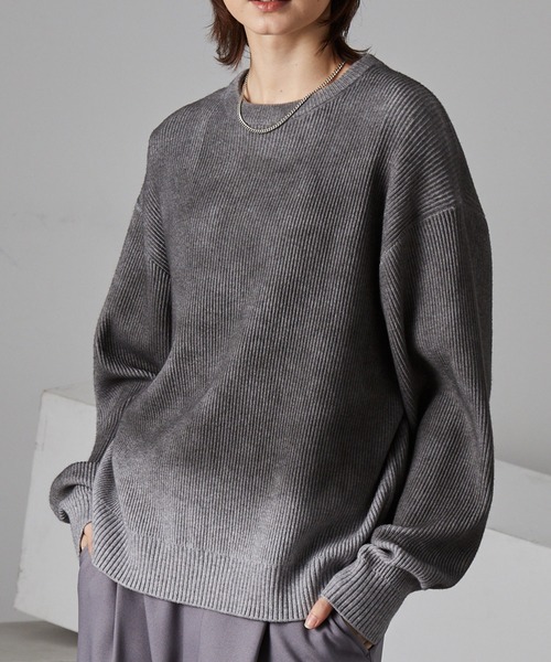 セール】ヴィンテージライク クルーネックグラデーションリブニット