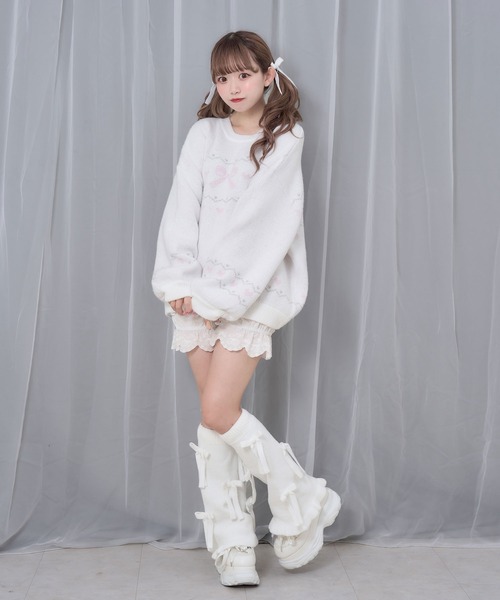 Honey Cinnamon(ハニーシナモン)の「リボンジャガードオーバーニット(ニット/セーター・レディース・サックスブルー/ピンク・FREE)」の12枚目の写真