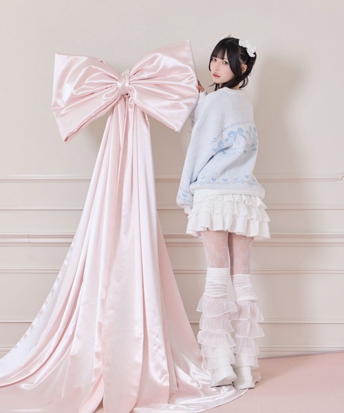 Honey Cinnamon(ハニーシナモン)の「リボンジャガードオーバーニット(ニット/セーター・レディース・サックスブルー/ピンク・FREE)」の5枚目の写真