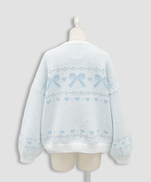 Honey Cinnamon(ハニーシナモン)の「リボンジャガードオーバーニット(ニット/セーター・レディース・サックスブルー/ピンク・FREE)」の11枚目の写真