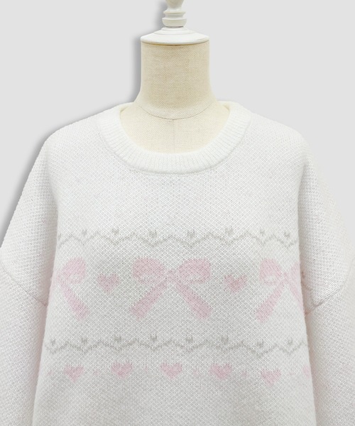 Honey Cinnamon(ハニーシナモン)の「リボンジャガードオーバーニット(ニット/セーター・レディース・サックスブルー/ピンク・FREE)」の15枚目の写真