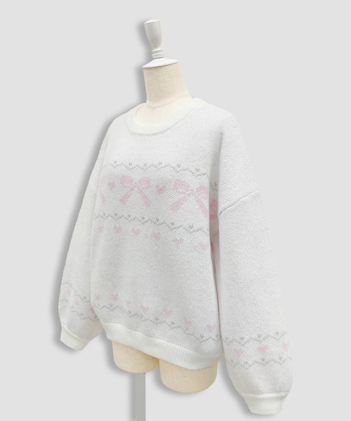 Honey Cinnamon(ハニーシナモン)の「リボンジャガードオーバーニット(ニット/セーター・レディース・サックスブルー/ピンク・FREE)」の16枚目の写真