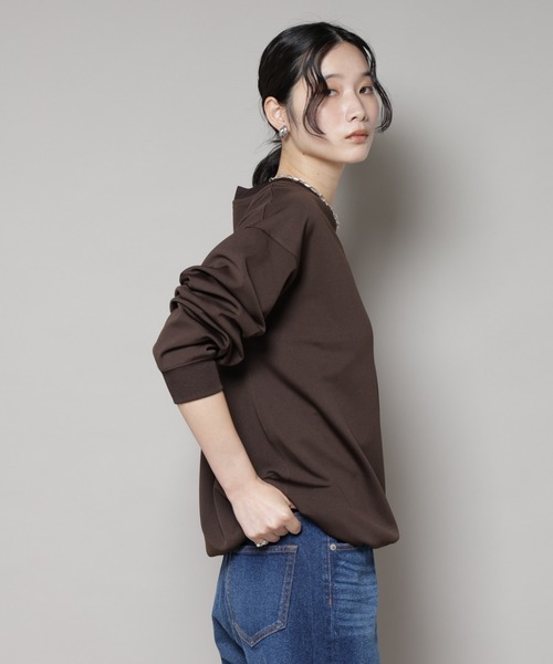 NANO universe（ナノユニバース）の「「MC」coveross(R)フリースボンディングクルーネック(セットアップ可)（Tシャツ/カットソー・レディース・ブラック/ブラウン・FREE）」の4枚目の写真