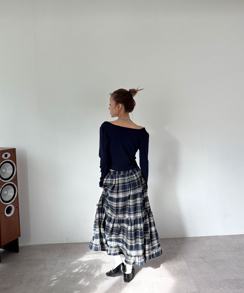 4INT.（フォイント）の「【森ガールルック】チェック カンカン ティアード フリル ロングスカート（スカート・レディース・ネイビー/ブラウン・FREE）」の18枚目の写真