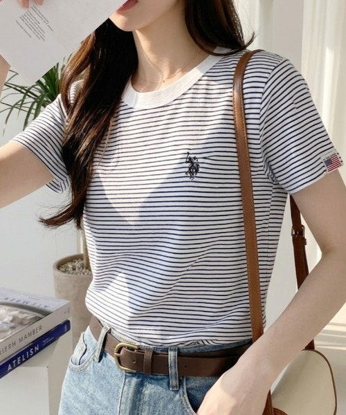 U.S. POLO ASSN.(ユーエスポロアッスン)の「【U.S. POLO ASSN.】クルーネック スムースTシャツ(Tシャツ/カットソー・レディース・ネイビー/ブラック×ホワイト/ホワイト×ブルー/オフホワイト・L/M)」の3枚目の写真