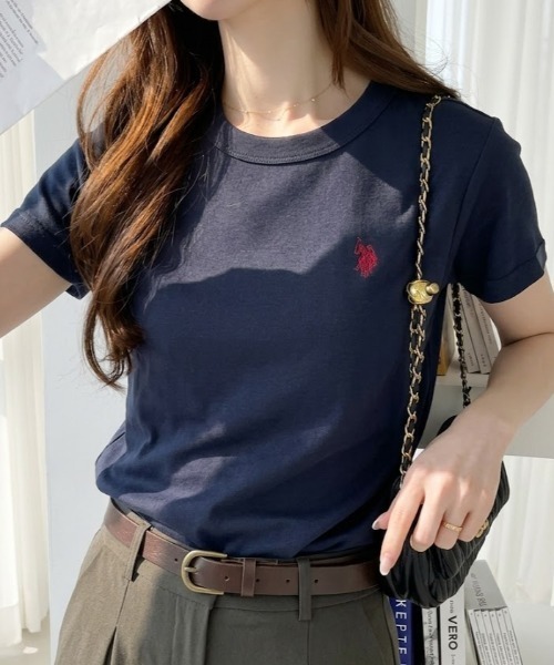 U.S. POLO ASSN.(ユーエスポロアッスン)の「【U.S. POLO ASSN.】クルーネック スムースTシャツ(Tシャツ/カットソー・レディース・ネイビー/ブラック×ホワイト/ホワイト×ブルー/オフホワイト・L/M)」の4枚目の写真