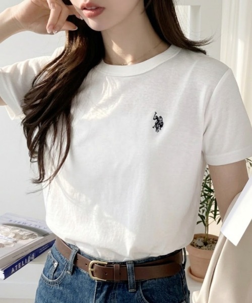 U.S. POLO ASSN.(ユーエスポロアッスン)の「【U.S. POLO ASSN.】クルーネック スムースTシャツ(Tシャツ/カットソー・レディース・ネイビー/ブラック×ホワイト/ホワイト×ブルー/オフホワイト・L/M)」の2枚目の写真
