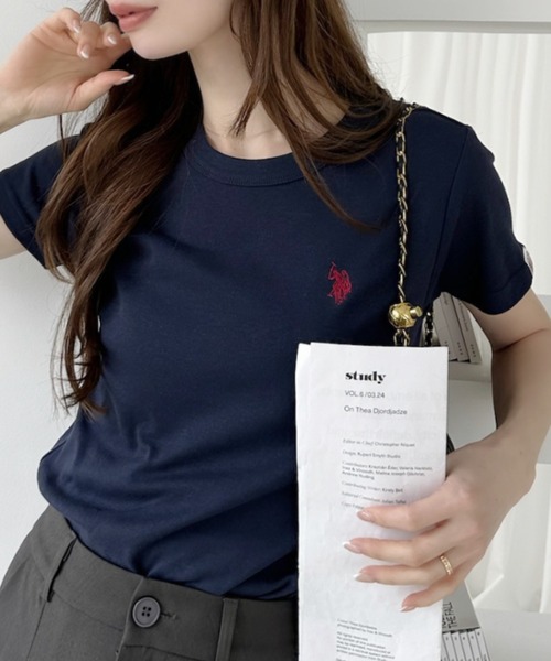 U.S. POLO ASSN.(ユーエスポロアッスン)の「【U.S. POLO ASSN.】クルーネック スムースTシャツ(Tシャツ/カットソー・レディース・ネイビー/ブラック×ホワイト/ホワイト×ブルー/オフホワイト・L/M)」の17枚目の写真