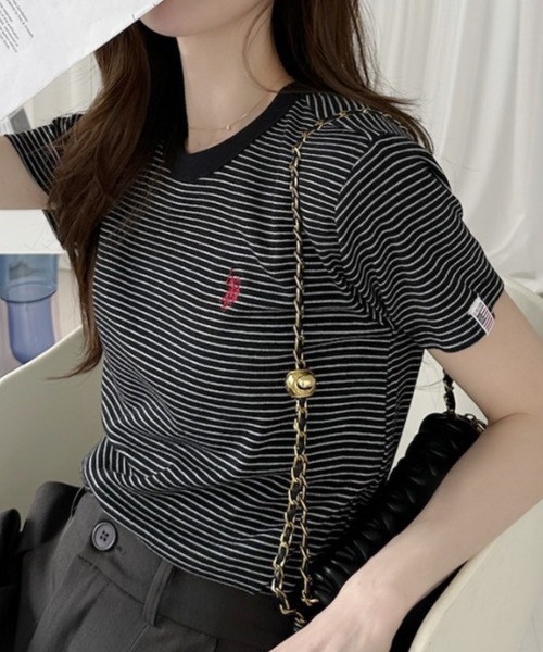 U.S. POLO ASSN.(ユーエスポロアッスン)の「【U.S. POLO ASSN.】クルーネック スムースTシャツ(Tシャツ/カットソー・レディース・ネイビー/ブラック×ホワイト/ホワイト×ブルー/オフホワイト・L/M)」の8枚目の写真