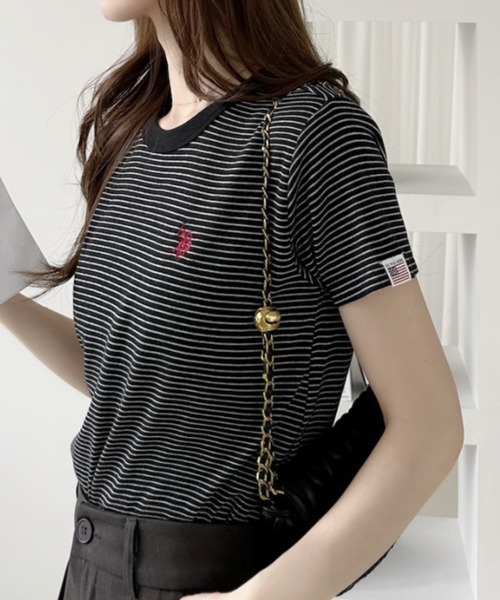U.S. POLO ASSN.(ユーエスポロアッスン)の「【U.S. POLO ASSN.】クルーネック スムースTシャツ(Tシャツ/カットソー・レディース・ネイビー/ブラック×ホワイト/ホワイト×ブルー/オフホワイト・L/M)」の5枚目の写真