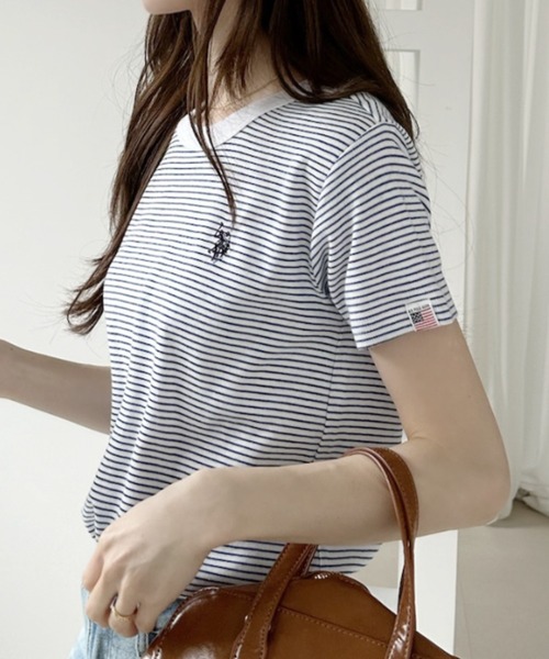 U.S. POLO ASSN.(ユーエスポロアッスン)の「【U.S. POLO ASSN.】クルーネック スムースTシャツ(Tシャツ/カットソー・レディース・ネイビー/ブラック×ホワイト/ホワイト×ブルー/オフホワイト・L/M)」の9枚目の写真