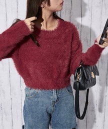 《フェザー×ショート丈》レディース ニットプルオーバー 長袖