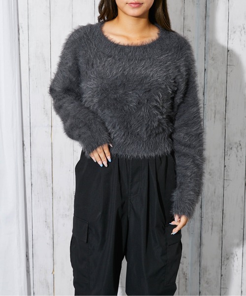 GORGE（ゴージ）の「《フェザー×ショート丈》レディース ニットプルオーバー 長袖（ニット/セーター・レディース・ブルー/オフホワイト/チャコール/ボルドー/パープル・F）」の6枚目の写真