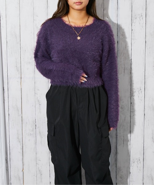 GORGE（ゴージ）の「《フェザー×ショート丈》レディース ニットプルオーバー 長袖（ニット/セーター・レディース・ブルー/オフホワイト/チャコール/ボルドー/パープル・F）」の10枚目の写真