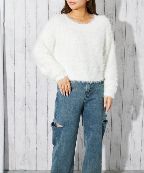 GORGE（ゴージ）の「《フェザー×ショート丈》レディース ニットプルオーバー 長袖（ニット/セーター・レディース・ブルー/オフホワイト/チャコール/ボルドー/パープル・F）」の13枚目の写真