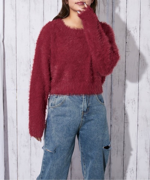 GORGE（ゴージ）の「《フェザー×ショート丈》レディース ニットプルオーバー 長袖（ニット/セーター・レディース・ブルー/オフホワイト/チャコール/ボルドー/パープル・F）」の16枚目の写真