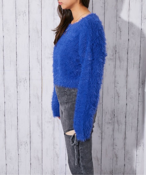 GORGE（ゴージ）の「《フェザー×ショート丈》レディース ニットプルオーバー 長袖（ニット/セーター・レディース・ブルー/オフホワイト/チャコール/ボルドー/パープル・F）」の19枚目の写真