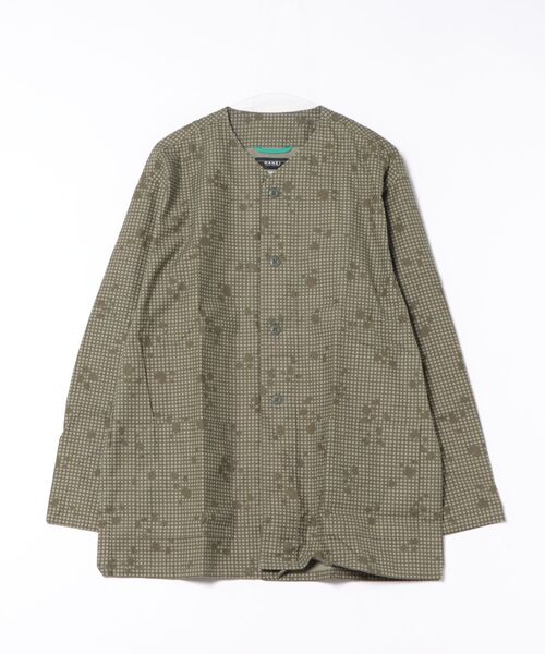 BY THE BAY（バイザベイ）の「【HANEI/ハンエイ】Jisome Check No Collar  Shirt Jacket/ノーカラーシャツジャケット（カバーオール・メンズ・レッド/アイボリー系・MEDIUM/LARGE）」の5枚目の写真