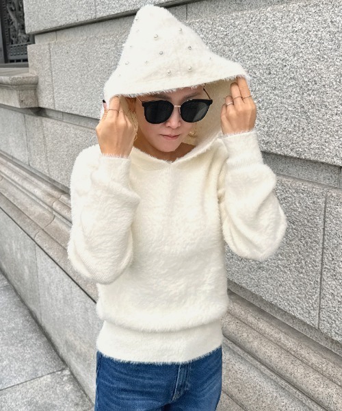 JENNE（ジェンヌ）の「パールフーディー（カーディガン/ボレロ・レディース・アイボリー/ブラック・SMALL/LARGE/MEDIUM）」の17枚目の写真