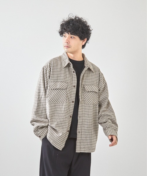 VIBGYOR（ヴィブジョー）の「裏フリースチェックシャツCPO(CN)（ブルゾン・メンズ・ホワイト/ブラウン/ベージュ/ネイビー/ブラック/ブルー・MEDIUM/LARGE）」の4枚目の写真