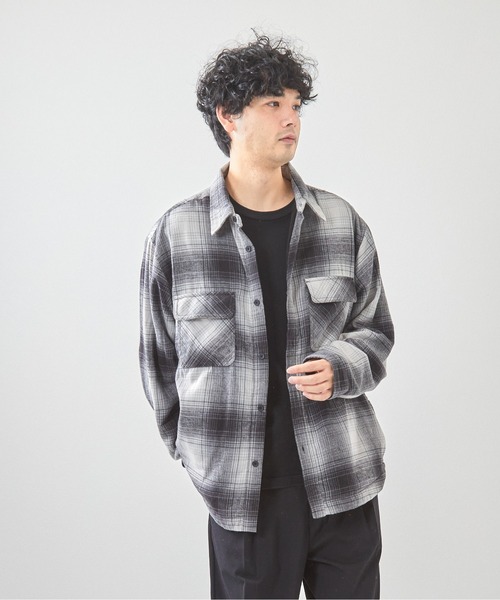 VIBGYOR（ヴィブジョー）の「裏フリースチェックシャツCPO(CN)（ブルゾン・メンズ・ホワイト/ブラウン/ベージュ/ネイビー/ブラック/ブルー・MEDIUM/LARGE）」の2枚目の写真