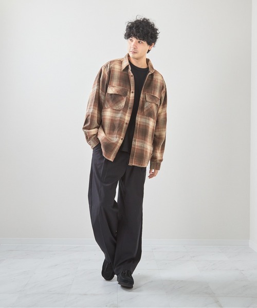 VIBGYOR（ヴィブジョー）の「裏フリースチェックシャツCPO(CN)（ブルゾン・メンズ・ホワイト/ブラウン/ベージュ/ネイビー/ブラック/ブルー・MEDIUM/LARGE）」の14枚目の写真