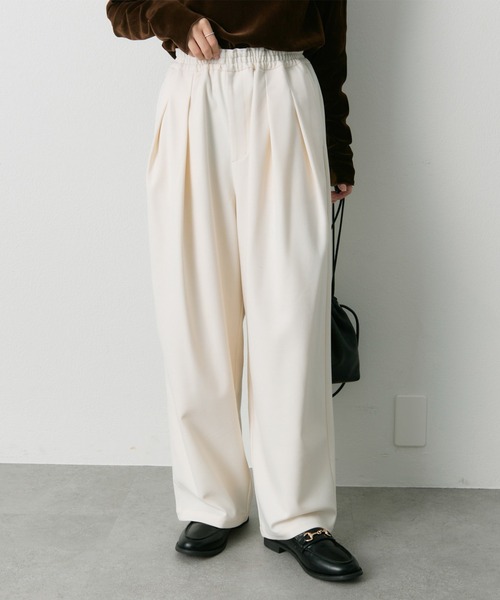 PUAL CE CIN(ピュアルセシン)の「ウール混ウエストゴムツータックパンツ(スラックス・レディース・グレー/ブラック/アイボリー・FREE)」の4枚目の写真