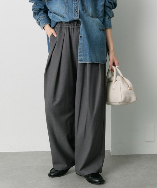 PUAL CE CIN(ピュアルセシン)の「ウール混ウエストゴムツータックパンツ(スラックス・レディース・グレー/ブラック/アイボリー・FREE)」の11枚目の写真