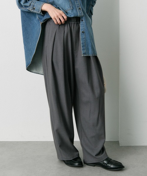 ウール混ウエストゴムツータックパンツ（スラックス）｜PUAL CE CIN