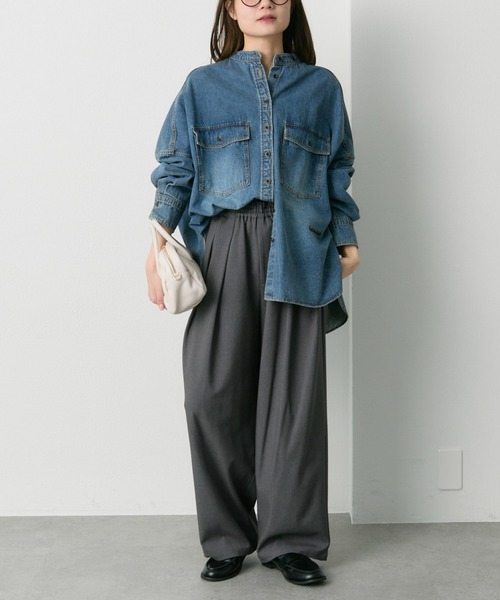 PUAL CE CIN(ピュアルセシン)の「ウール混ウエストゴムツータックパンツ(スラックス・レディース・グレー/ブラック/アイボリー・FREE)」の14枚目の写真