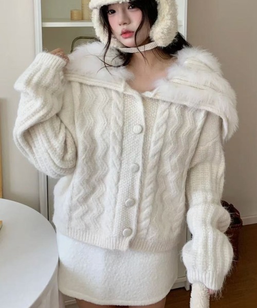 セール】ふわもこマリンカラーニットカーディガン（ニット/セーター