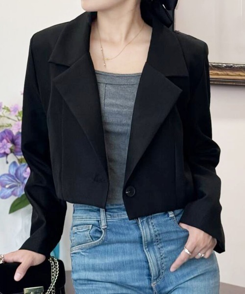 セール】ショート丈テーラードジャケット韓国風秋服（テーラード