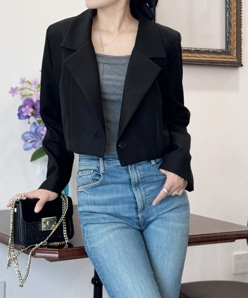 セール】ショート丈テーラードジャケット韓国風秋服（テーラード