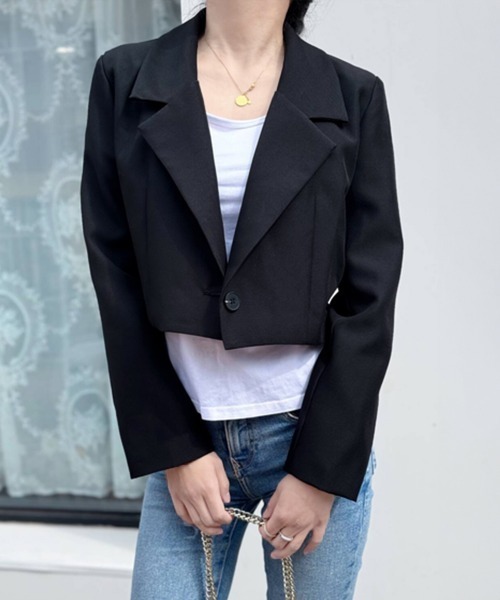 Miniministore(ミニミニストア)の「ショート丈テーラードジャケット韓国風秋服(テーラードジャケット・レディース・ブラック・FREE)」の7枚目の写真