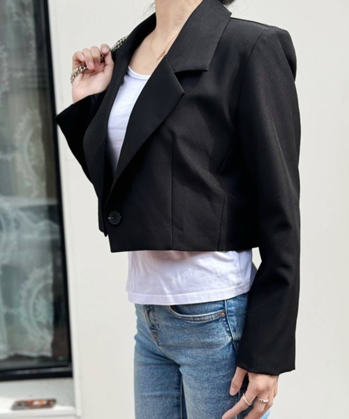Miniministore(ミニミニストア)の「ショート丈テーラードジャケット韓国風秋服(テーラードジャケット・レディース・ブラック・FREE)」の10枚目の写真
