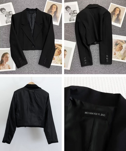 Miniministore(ミニミニストア)の「ショート丈テーラードジャケット韓国風秋服(テーラードジャケット・レディース・ブラック・FREE)」の12枚目の写真
