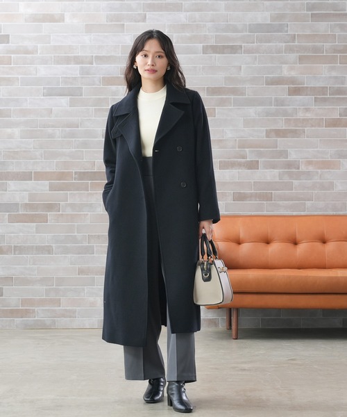 セール】(尾州プレミアムウール)ベルテットテーラードコート（トレンチ