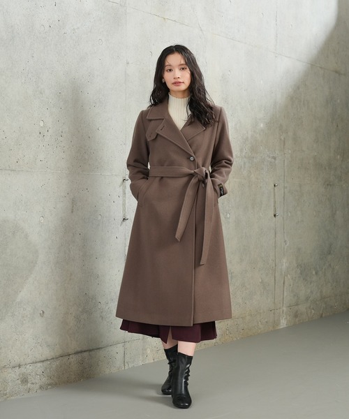 セール】(尾州プレミアムウール)ベルテットテーラードコート（トレンチ