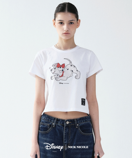NICK&NICOLE(ニックアンドニコール)の「DISNEY BUTTERFLY RIBBON DALMATIAN CROP TOP_WHITE(Tシャツ/カットソー・レディース・その他・FREE)」の1枚目の写真
