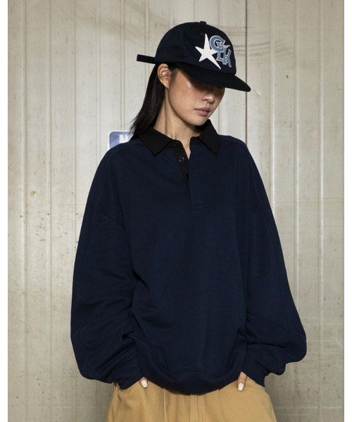 GT163 Oversize Collar Long Sleeve (Navy) — рубашка с воротником GT163, оверсайз